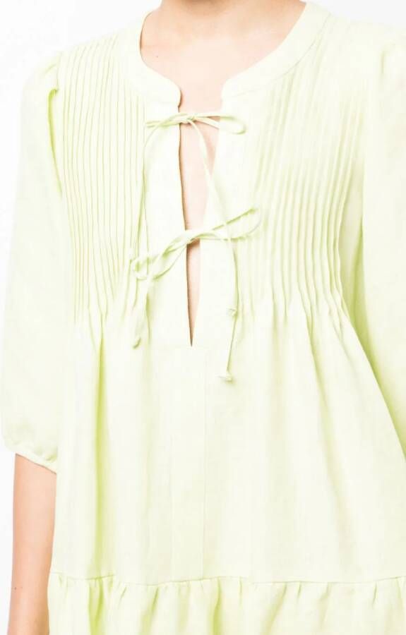 casa raki Katja linen tiered dress Groen