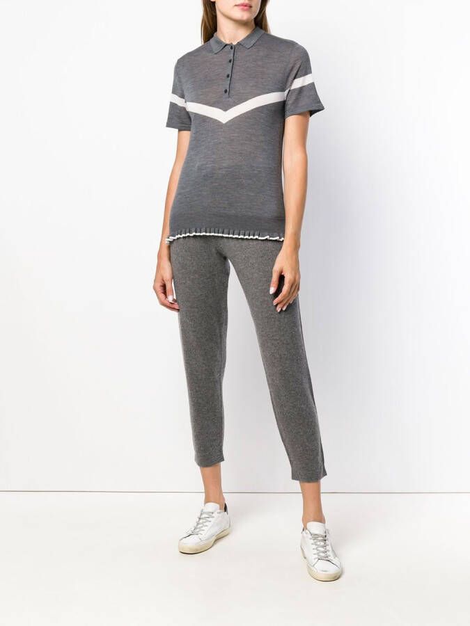 Cashmere In Love ruffle trimming knitted polo shirt Grijs