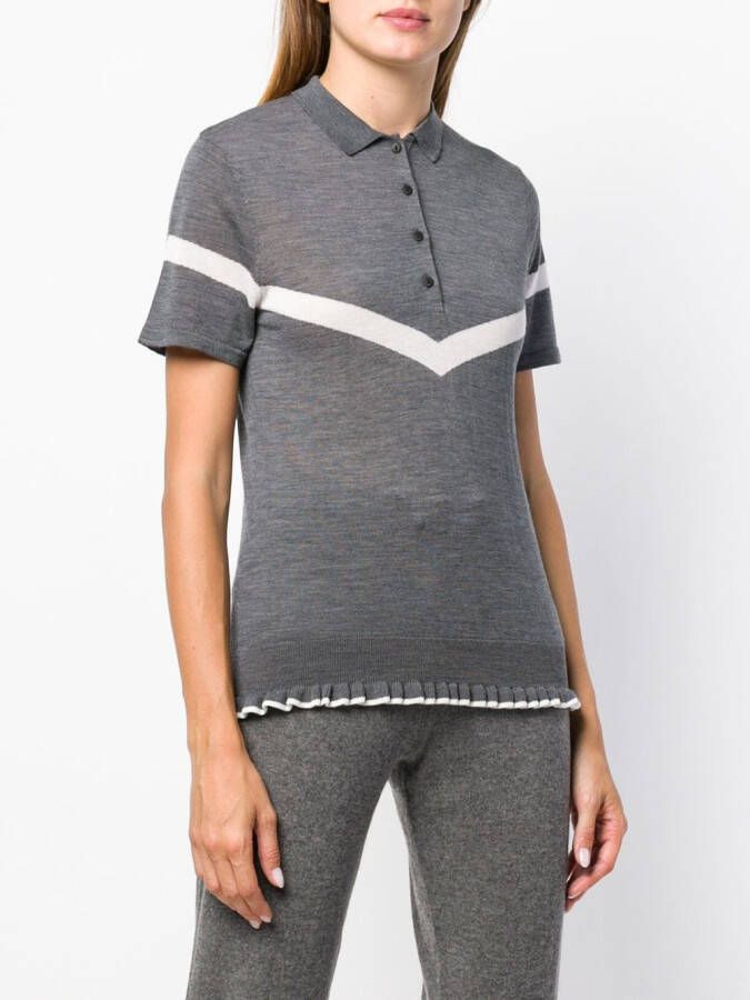 Cashmere In Love ruffle trimming knitted polo shirt Grijs