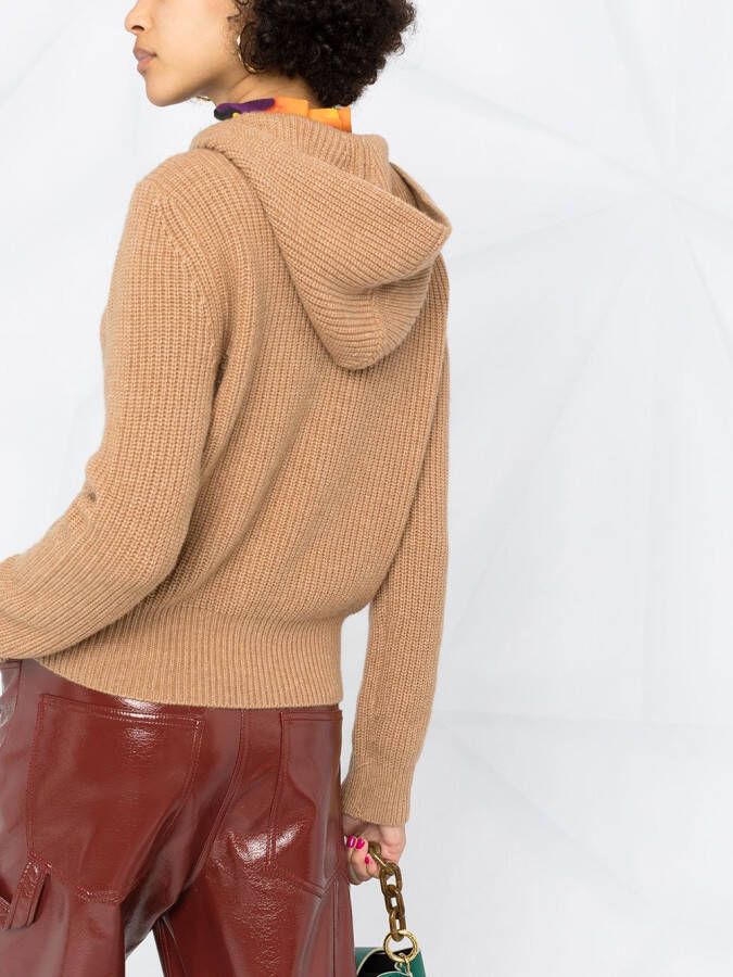 Cashmere In Love Ribgebreide hoodie Bruin