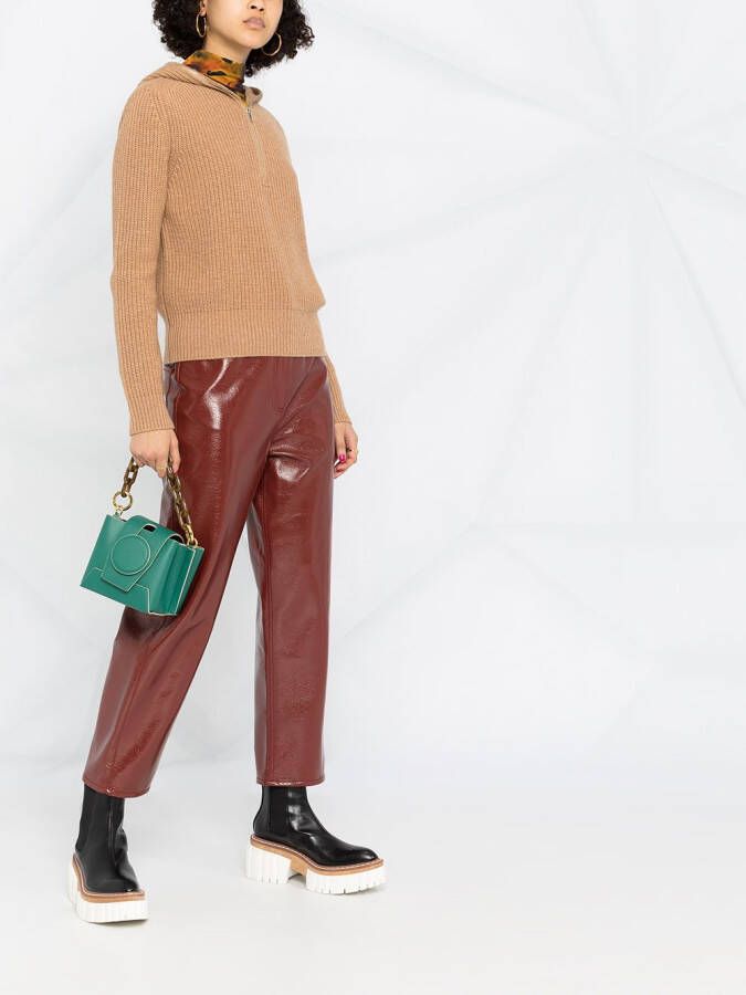 Cashmere In Love Ribgebreide hoodie Bruin
