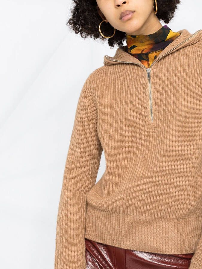 Cashmere In Love Ribgebreide hoodie Bruin