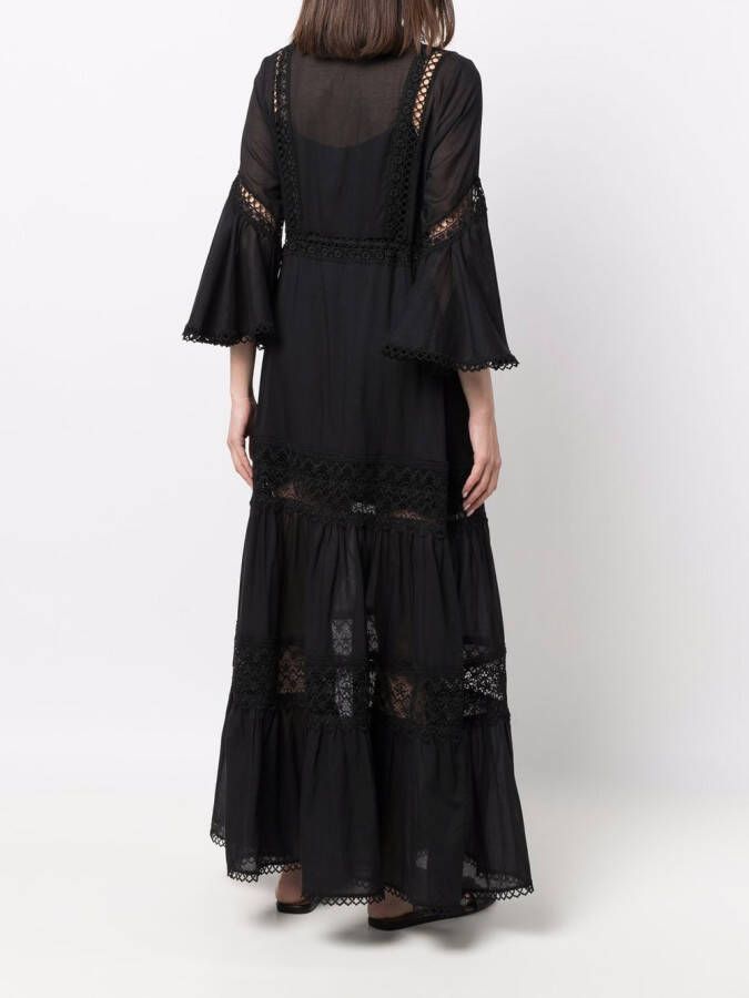 Charo Ruiz Ibiza Jurk met geborduurde bloemen Zwart