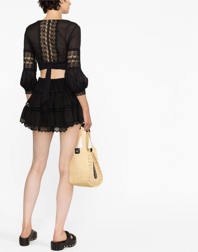 Charo Ruiz Ibiza Mini-rok met afwerking van kant Zwart