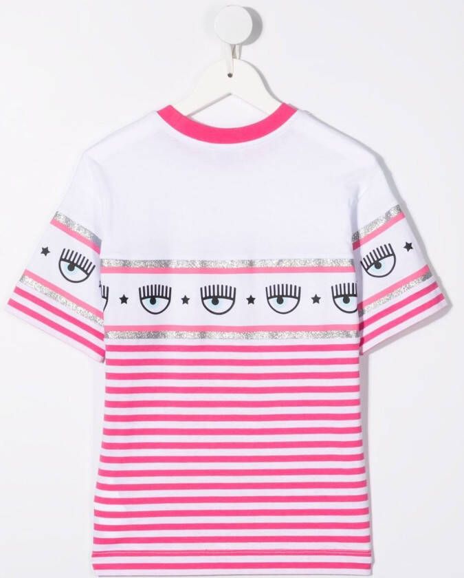 Chiara Ferragni Kids Gestreept T-shirt Wit