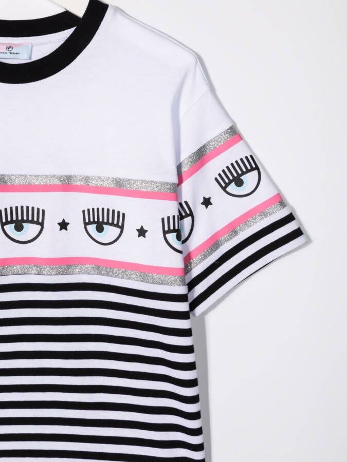 Chiara Ferragni Kids Gestreept T-shirt Wit