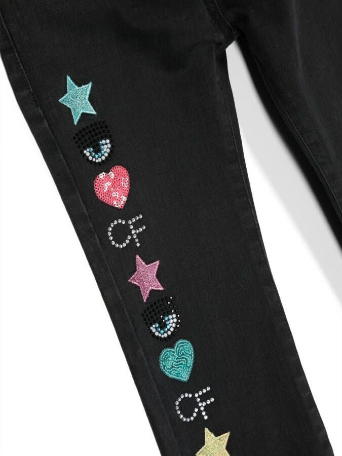 Chiara Ferragni Kids Jeans met verfraaid logo Zwart