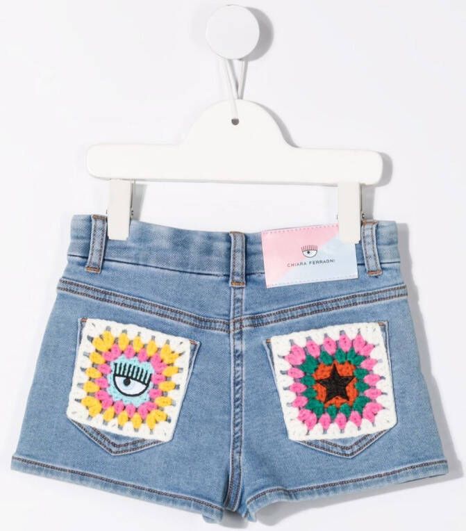 Chiara Ferragni Kids Spijkershorts met patch Blauw