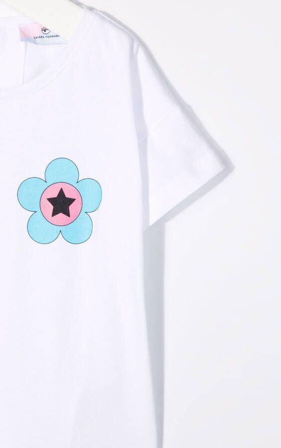 Chiara Ferragni Kids T-shirt met bloemenprint Wit