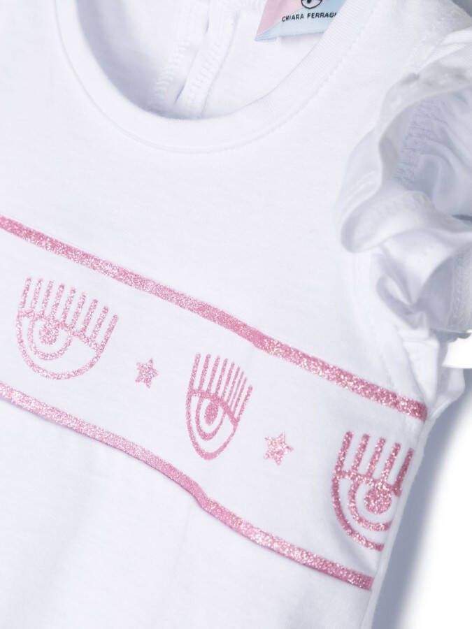 Chiara Ferragni Kids T-shirt met ruche Wit