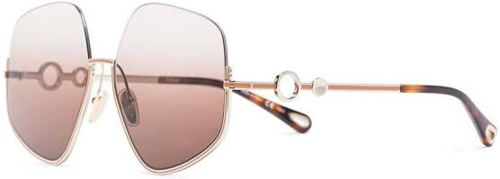 Chloé Eyewear Sofya zonnebril met zeshoekig montuur Bruin