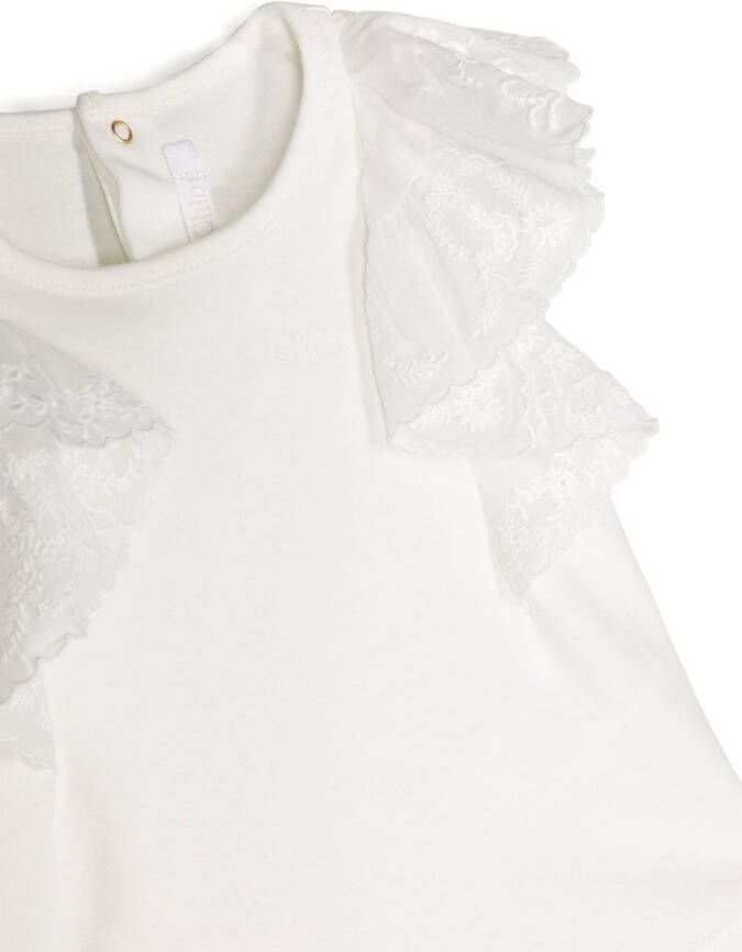 Chloé Kids T-shirt met geborduurde bloemen Wit