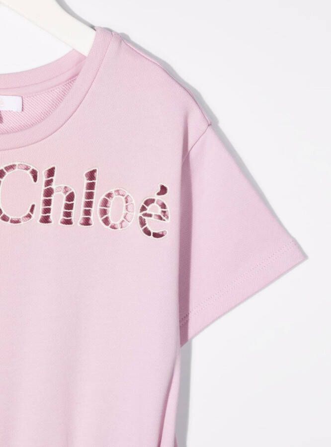 Chloé Kids T-shirtjurk met logoprint Paars