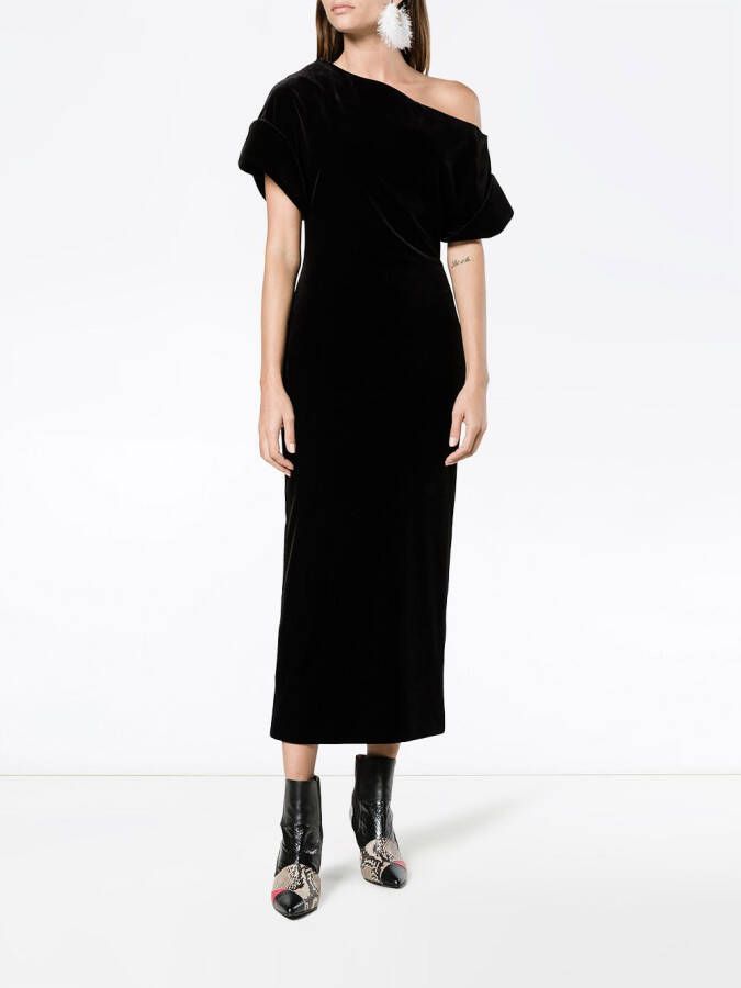 Christopher Kane stretch velvet one-shoulder dress Zwart