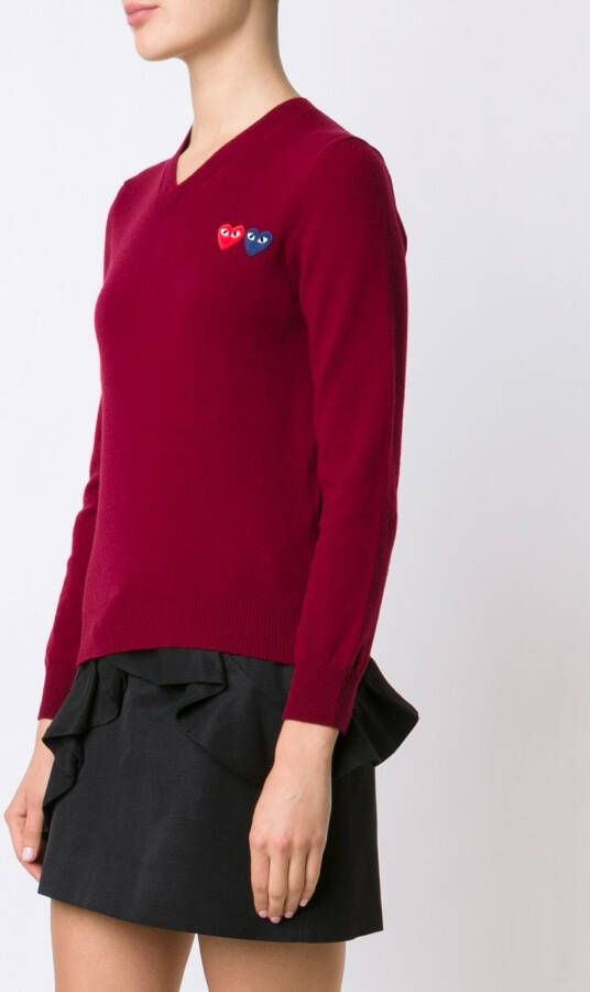 Comme Des Garçons Play double heart v-neck jumper Rood