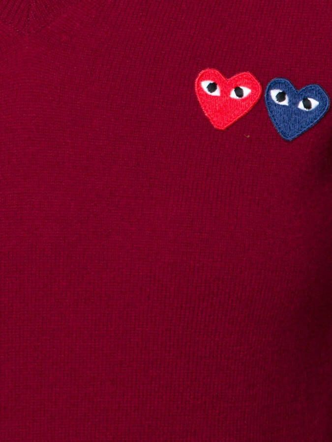 Comme Des Garçons Play double heart v-neck jumper Rood