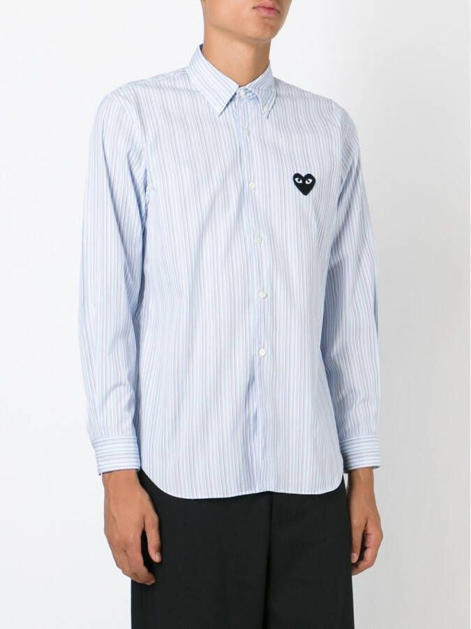 Comme Des Garçons embroidered heart striped shirt Blauw