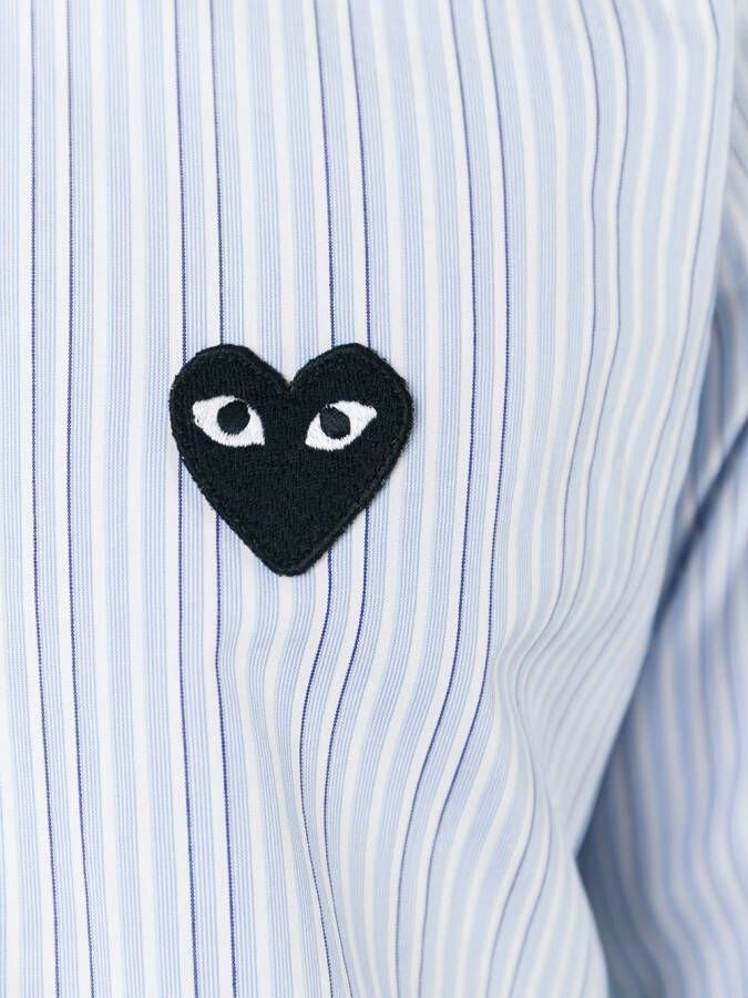 Comme Des Garçons embroidered heart striped shirt Blauw