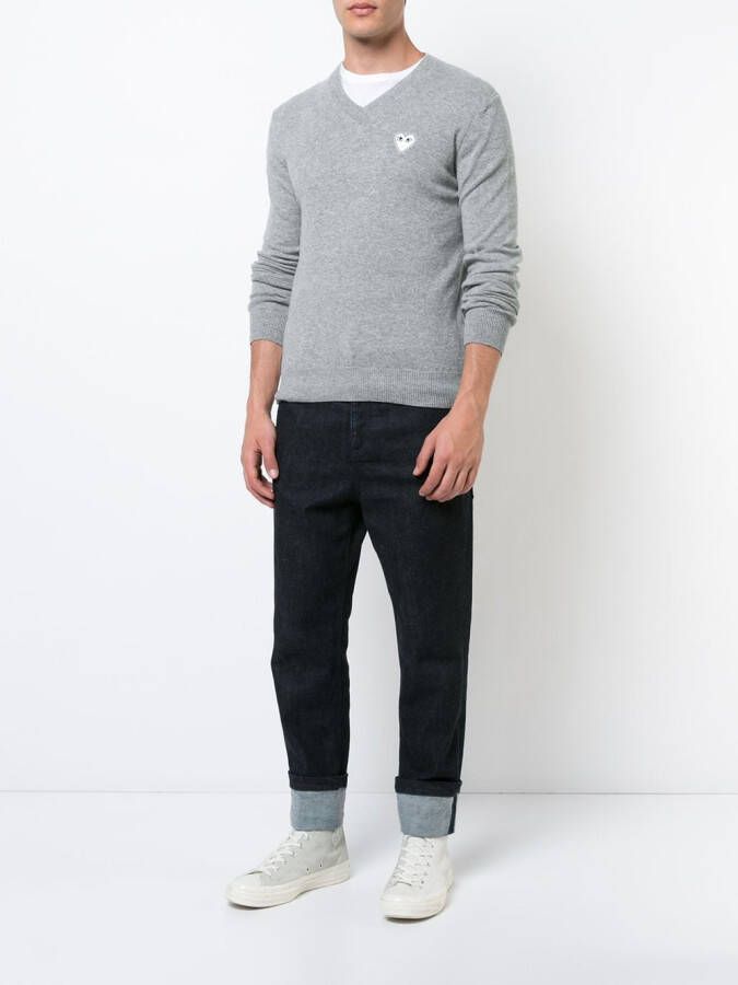 Comme Des Garçons Play trui met v-hals en wit hart Grijs