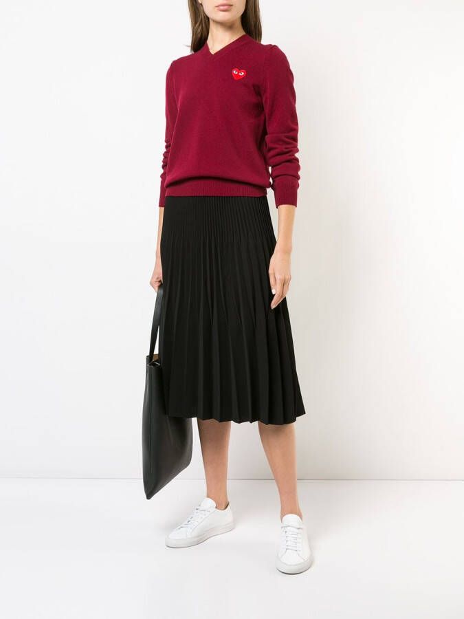 Comme Des Garçons Play v-neck heart embroidered sweater Rood