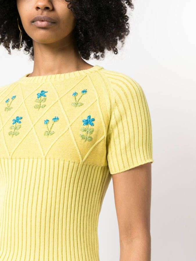 CORMIO T-shirt met geborduurde bloemen Geel