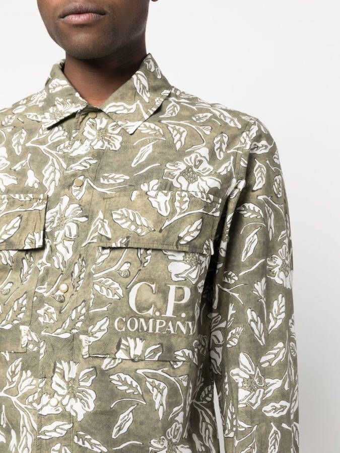 C.P. Company Overhemd met geborduurde bloemen Groen