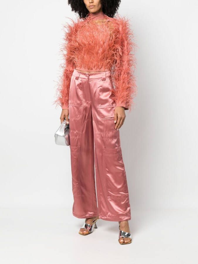 Cult Gaia Bolero verfraaid met veren Roze