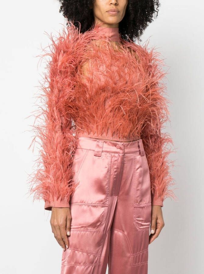 Cult Gaia Bolero verfraaid met veren Roze
