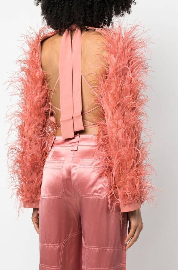 Cult Gaia Bolero verfraaid met veren Roze