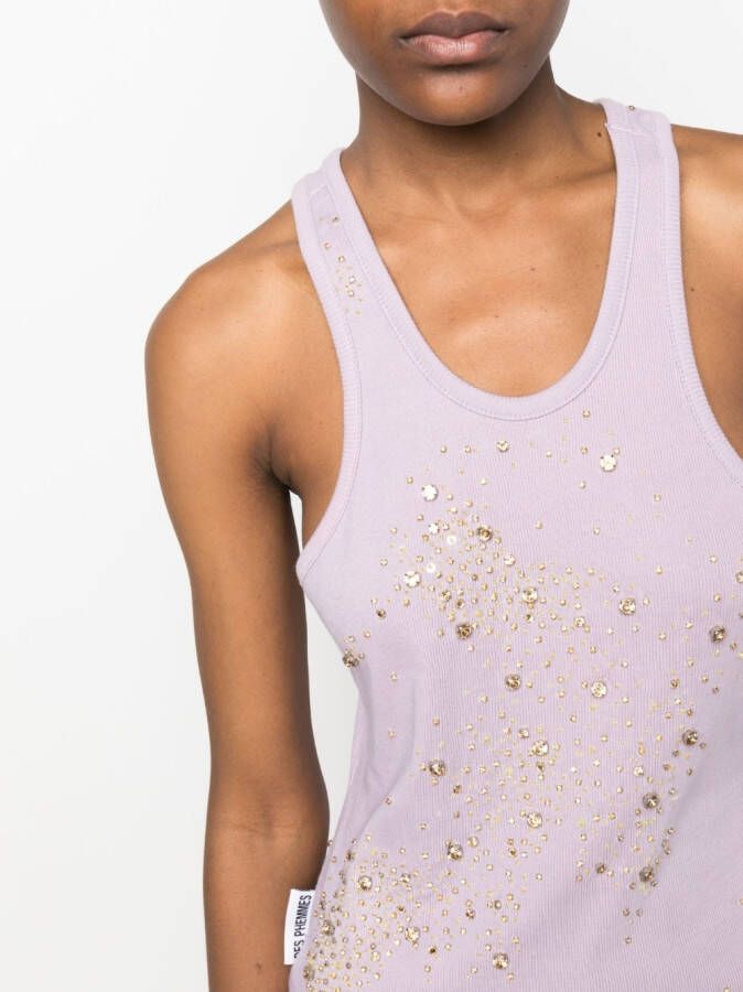 DES PHEMMES Tanktop verfraaid met kristallen Paars