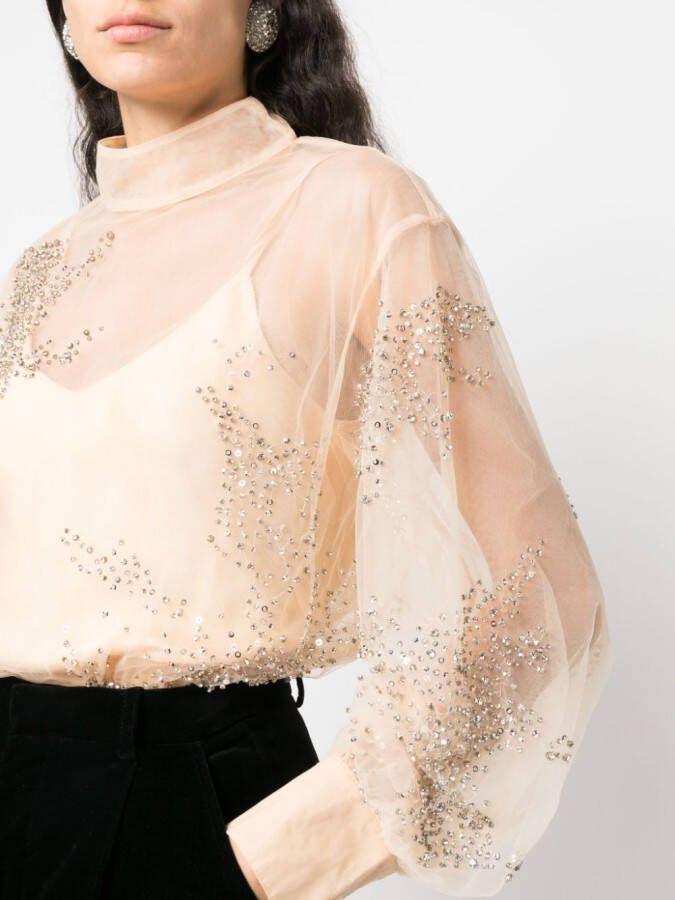 DES PHEMMES Blouse verfraaid met stras Beige