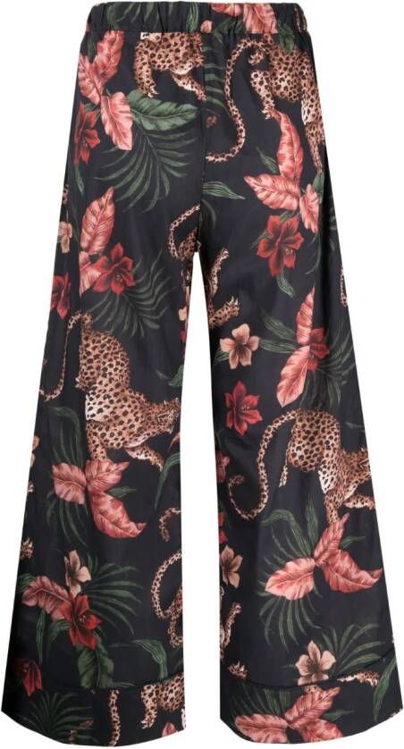 Desmond & Dempsey Pyjamabroek met jungle print Blauw