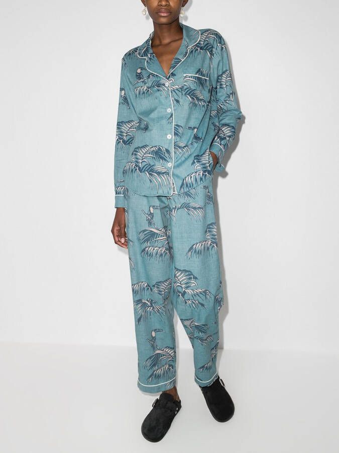 Desmond & Dempsey Katoenen pyjama Blauw