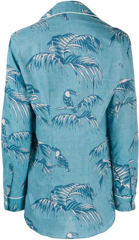 Desmond & Dempsey Pyjama met bladerprint Blauw