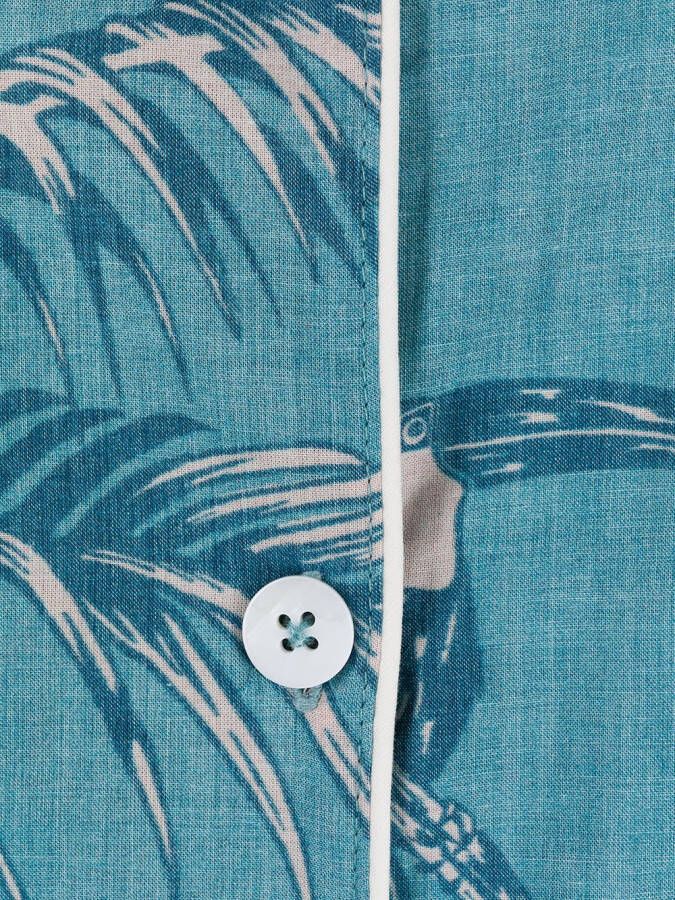 Desmond & Dempsey Pyjama met bladerprint Blauw