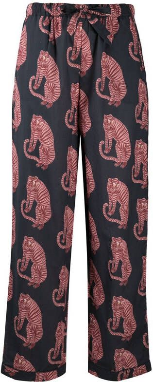 Desmond & Dempsey Pyjama met tijgerprint Blauw