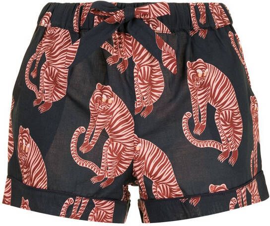 Desmond & Dempsey Pyjama met tijgerprint Blauw