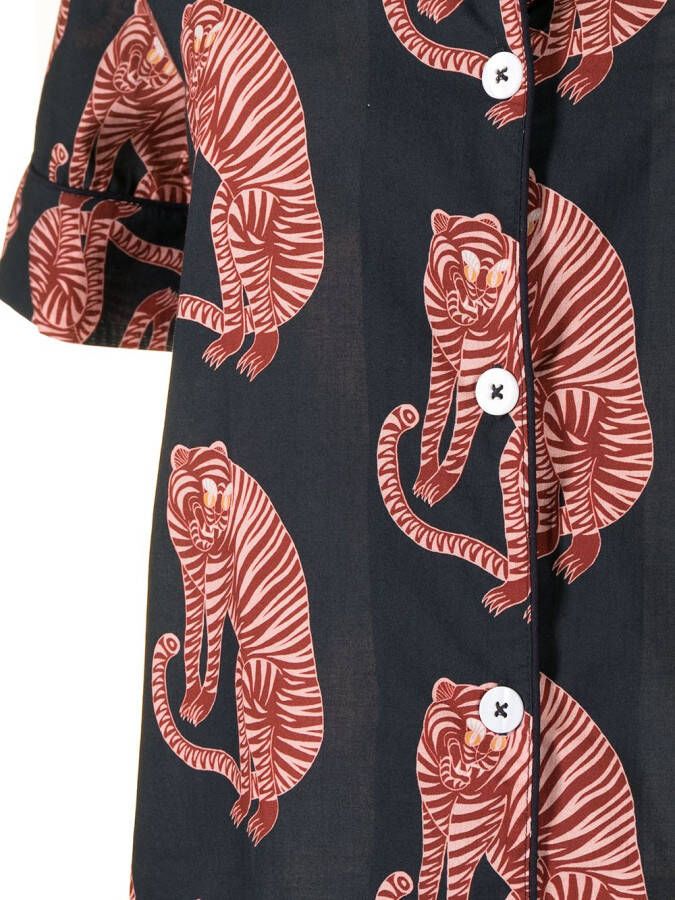Desmond & Dempsey Pyjama met tijgerprint Blauw
