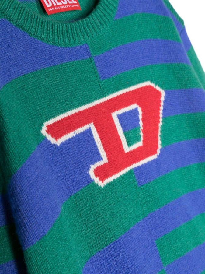 Diesel Kids Gestreepte trui met logo intarsia Groen