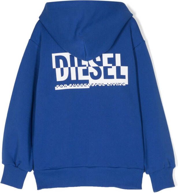 Diesel Kids Hoodie met logoprint Blauw