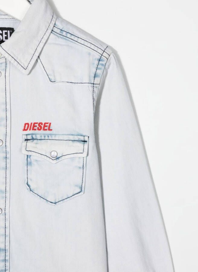 Diesel Kids Ceko spijkershirt met geborduurd logo Blauw
