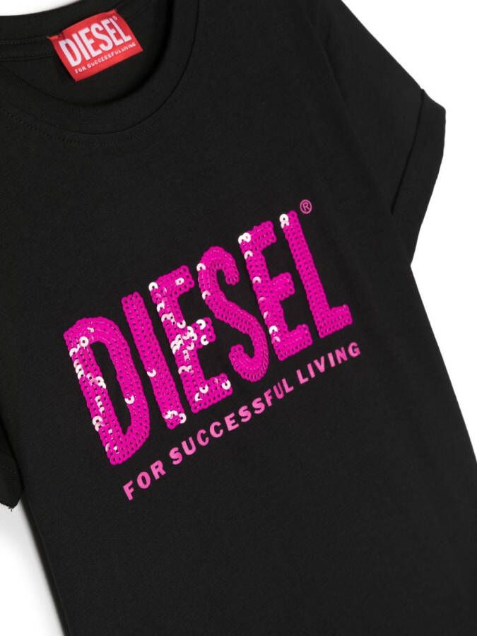 Diesel Kids T-shirt met pailletten Zwart