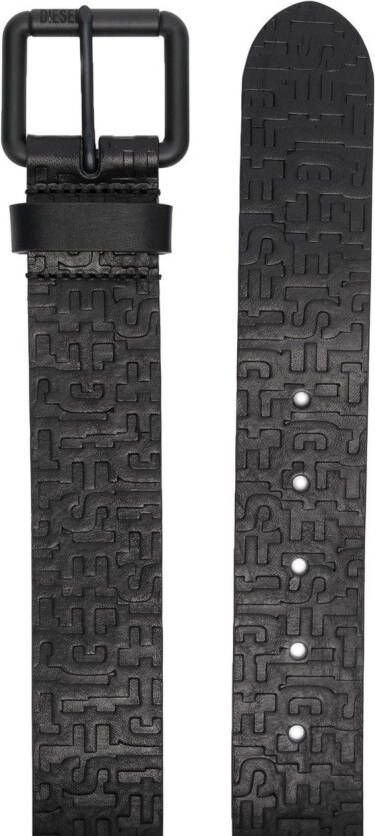 Diesel Leren riem met monogram en logo-reliëf Zwart