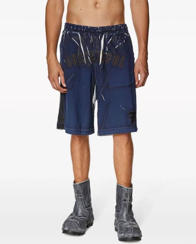 Diesel Shorts met geborduurde tekst Blauw