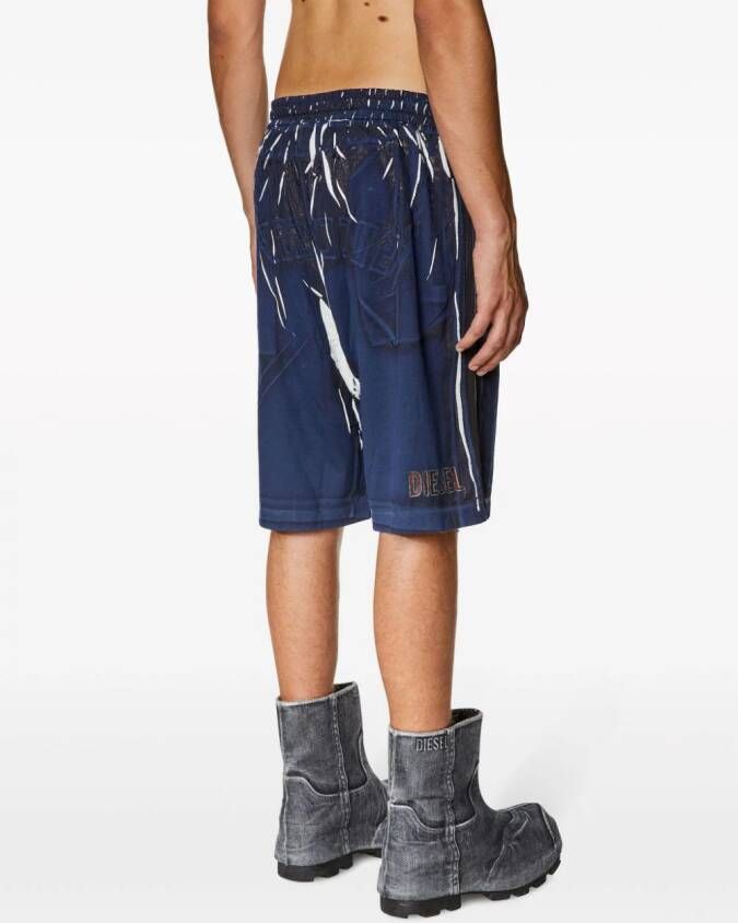 Diesel Shorts met geborduurde tekst Blauw
