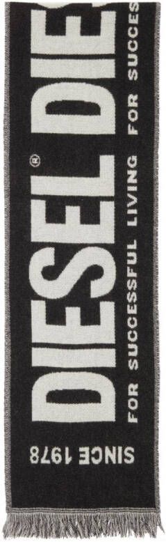 Diesel S-Bisc-New sjaal met intarsia logo Zwart
