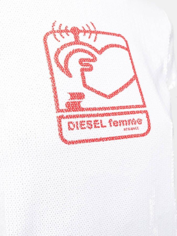Diesel T-shirt verfraaid met pailletten Wit