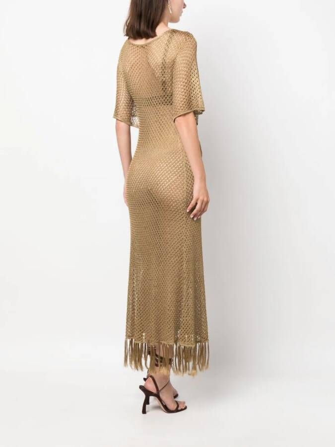 Dodo Bar Or Midi-jurk met franje Goud