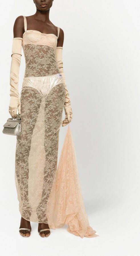 Dolce & Gabbana KIM maxi-jurk met bloemenkant Beige