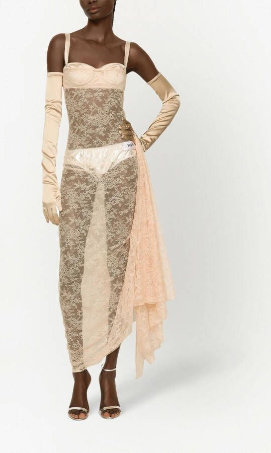 Dolce & Gabbana KIM maxi-jurk met bloemenkant Beige